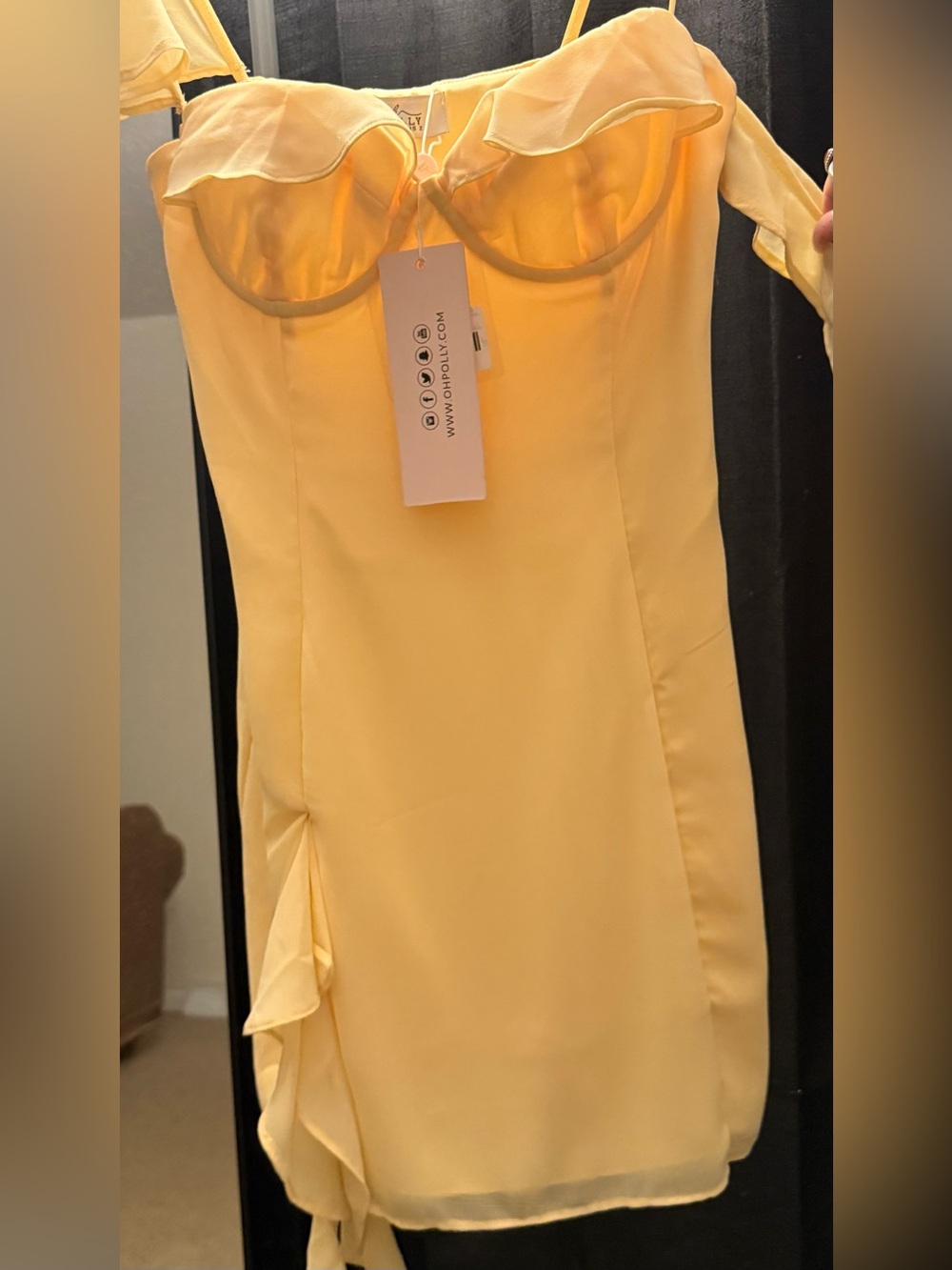 NWT oh Polly Satin Bustier Top in butter Yellow